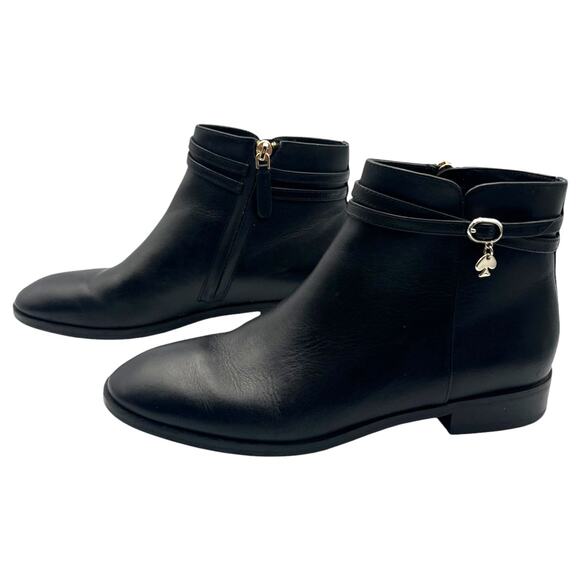 Kate Spade Black Leather Ankle Boots Spade Gold Charm Size 7.5 - Picture 4 of 8